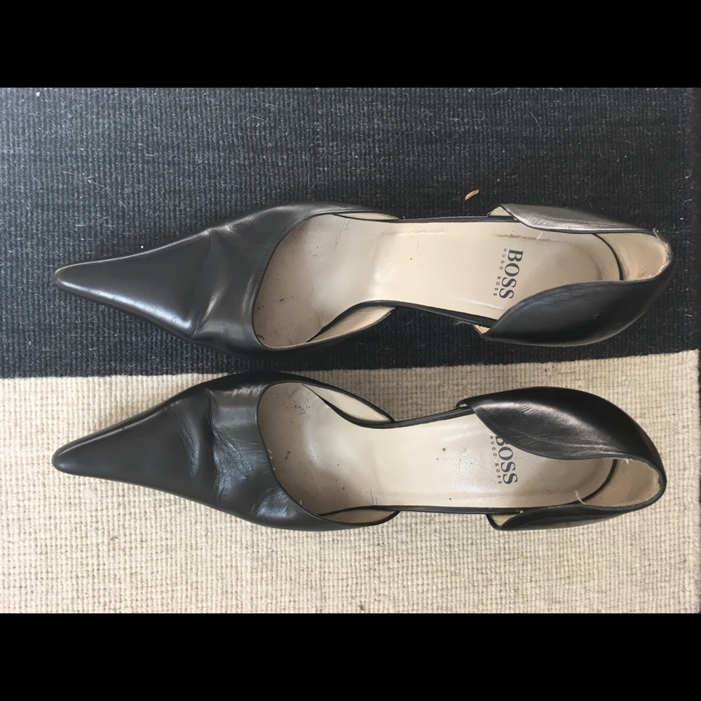 Hugo Boss black leather stilettos